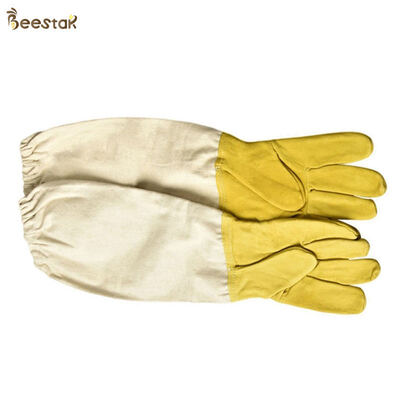 kopen Economic Sheepskin Beekeeping Gloves with Leather and Canvas in Yellow and White for Bee Protection online vervaardiging