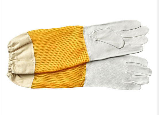 kopen L-XL witte bijenhoudershandschoenen van schapenvel met gele zachte geventileerde mouw online vervaardiging