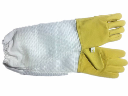 kopen De duurzame Gele handschoenen van de Schapehuidimkerij met wit zacht geventileerd deel, wit elastisch manchet online vervaardiging