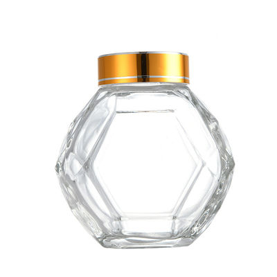 kopen Van het Glas Hexagon Honey Bottle With Golden Silver van 200ML 380ML Rood het Black metaldeksel online vervaardiging