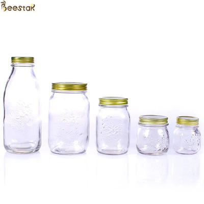 kopen Gesneden Bloem Honey Glass Jar And Spoon Transparant Honey Container online vervaardiging